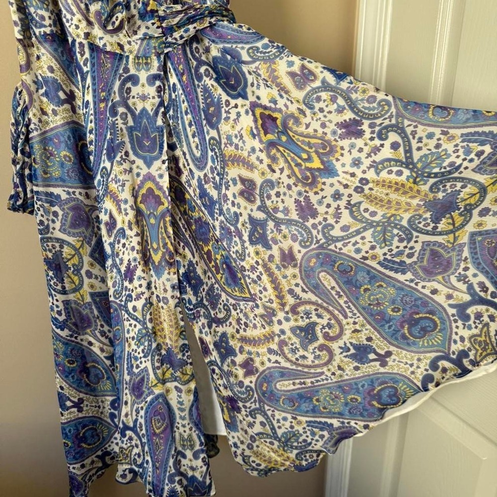 Lauren Ralph Lauren Paisley 100% Silk Wrap Dress White Purple Blue Yellow - Picture 8 of 8